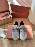 Loro Piana Knit & Suede Low-Top Sneakers - Heather Grey