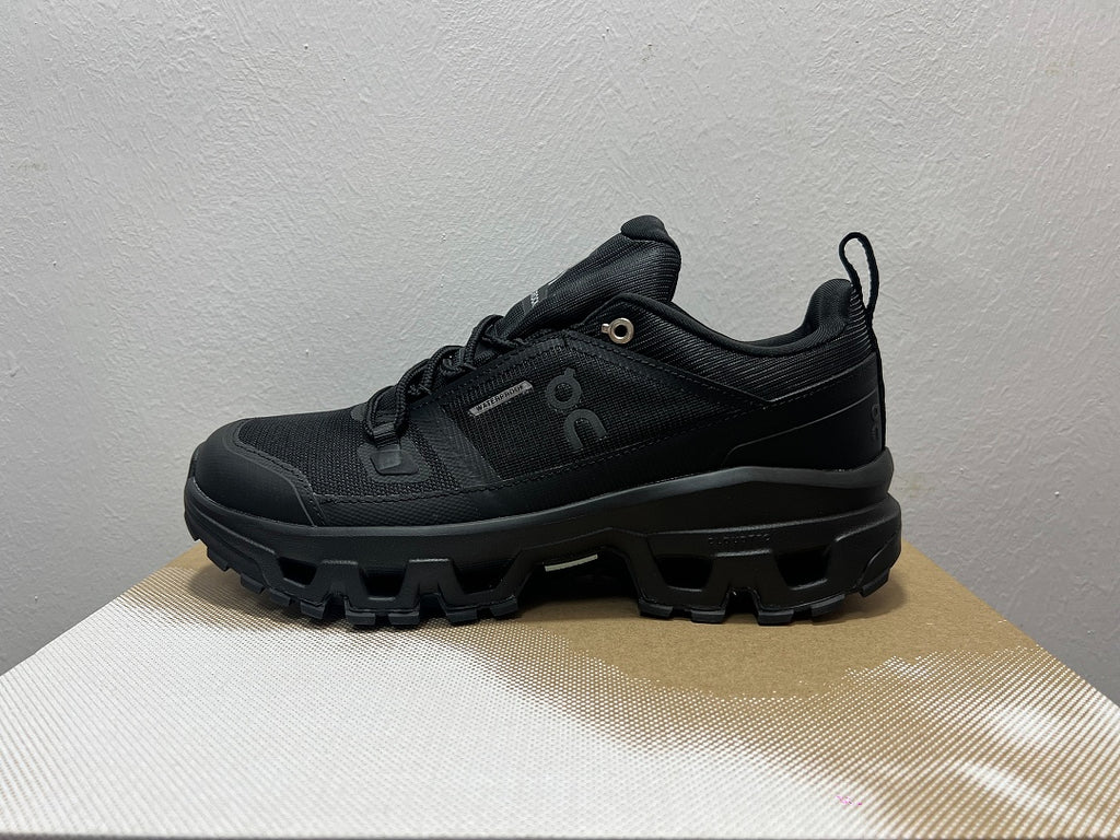 On Cloudrock Low Waterproof Hiking Shoes in All Black