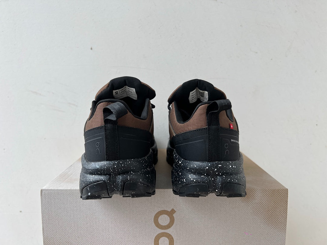 On Cloudrock Low Waterproof Hiking Shoes in Brown / Black with Speckled Midsole