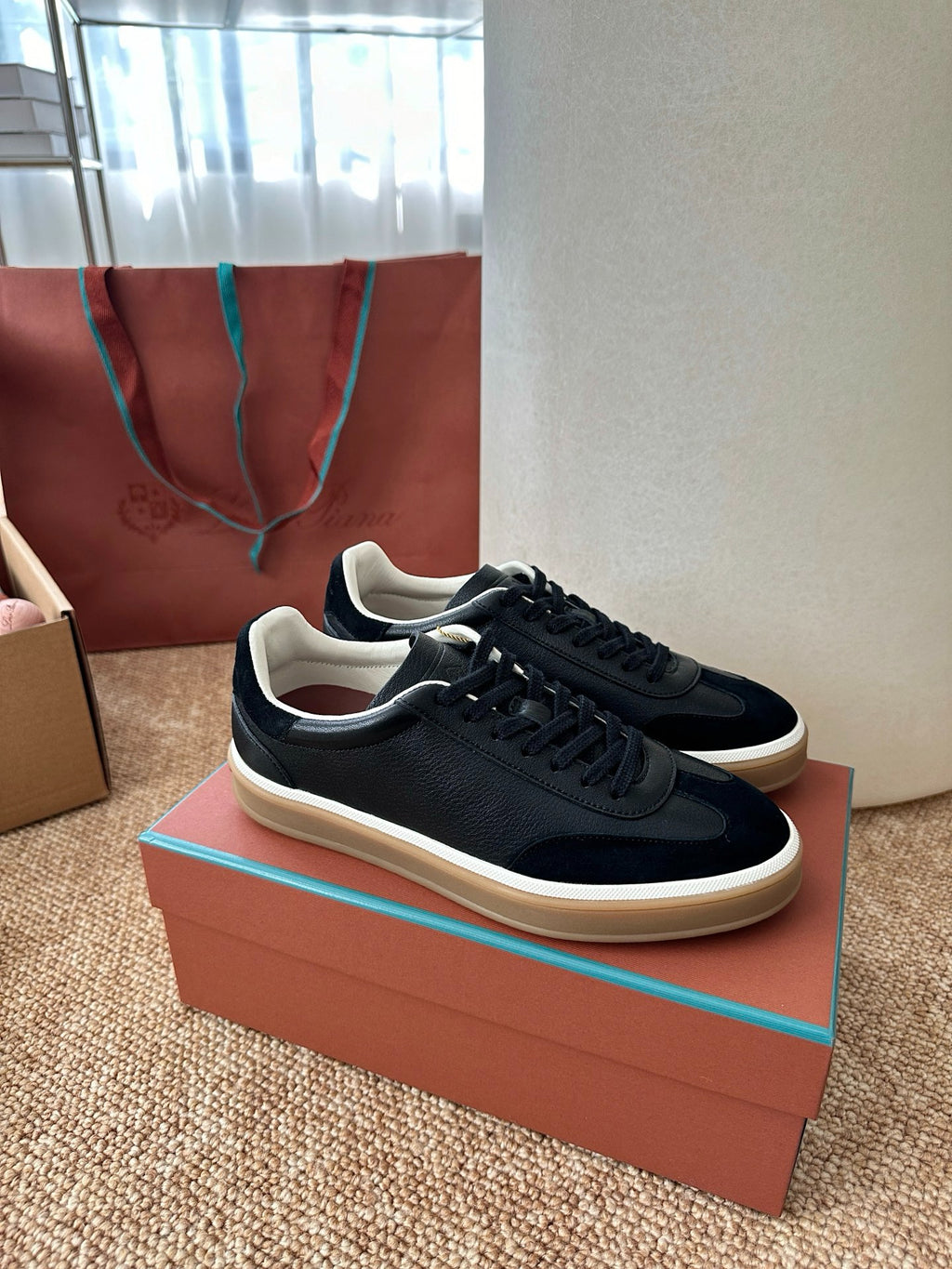 Loro Piana Leather & Suede Low-Top Sneakers - Black