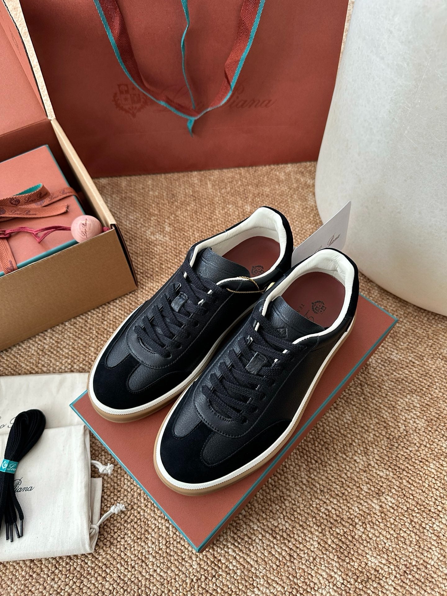 Loro Piana Leather & Suede Low-Top Sneakers - Black