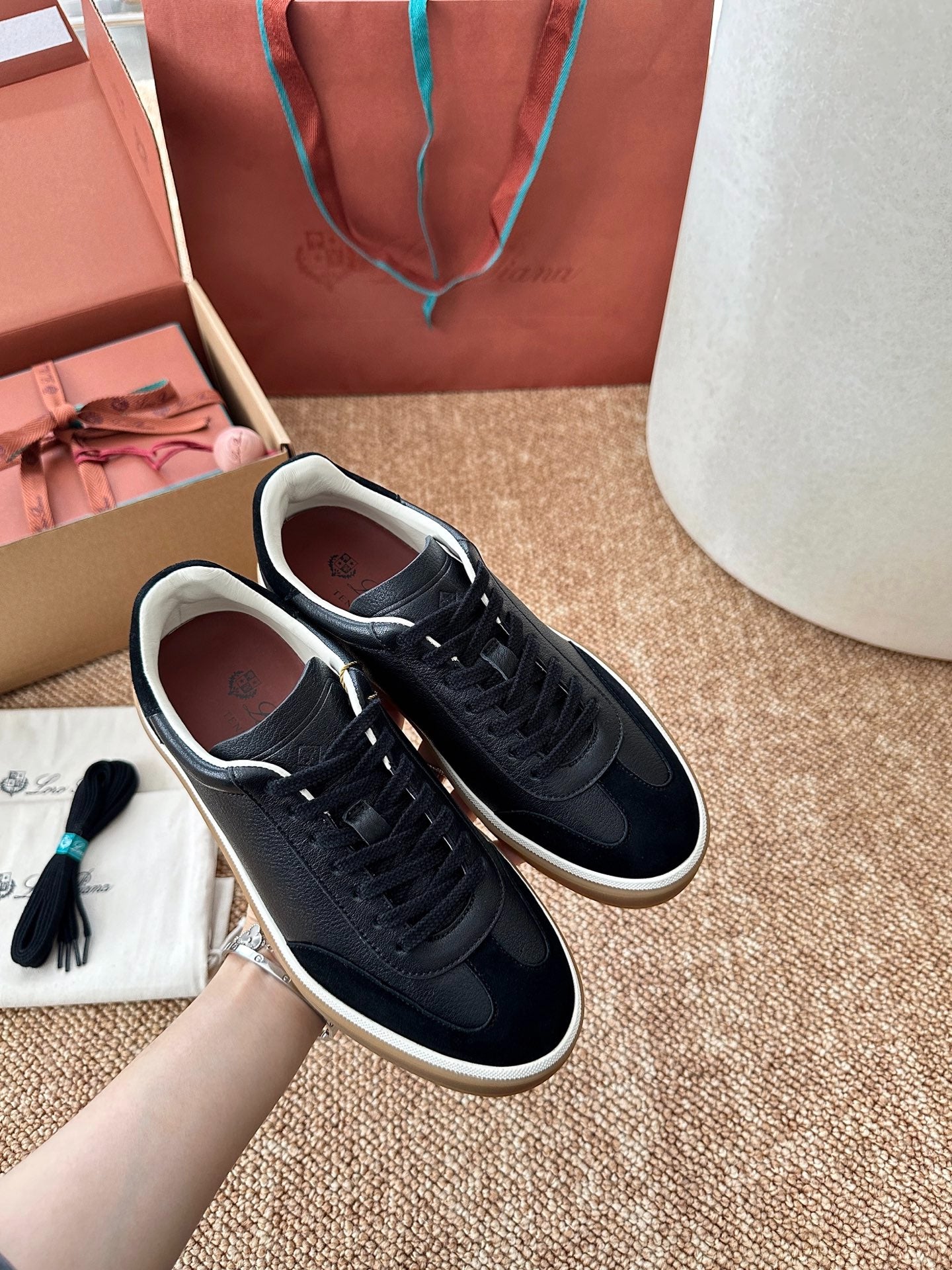 Loro Piana Leather & Suede Low-Top Sneakers - Black