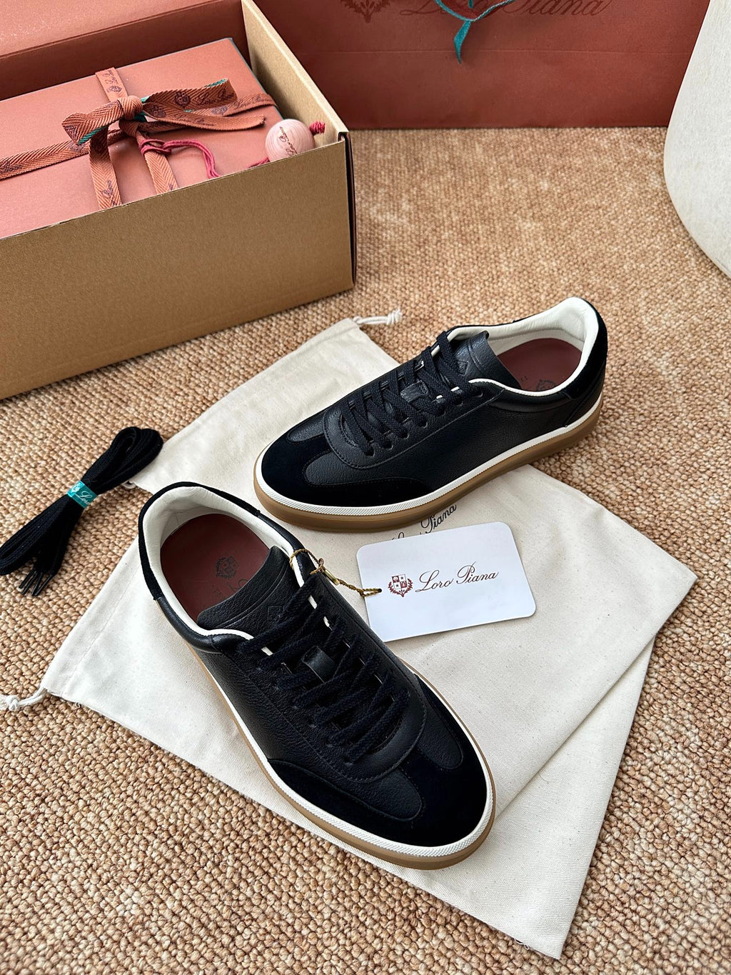 Loro Piana Leather & Suede Low-Top Sneakers - Black