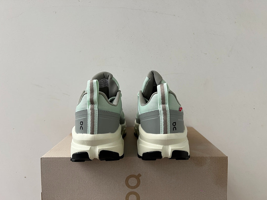 On Cloudrock Low Waterproof Hiking Shoes in Sage / Grey