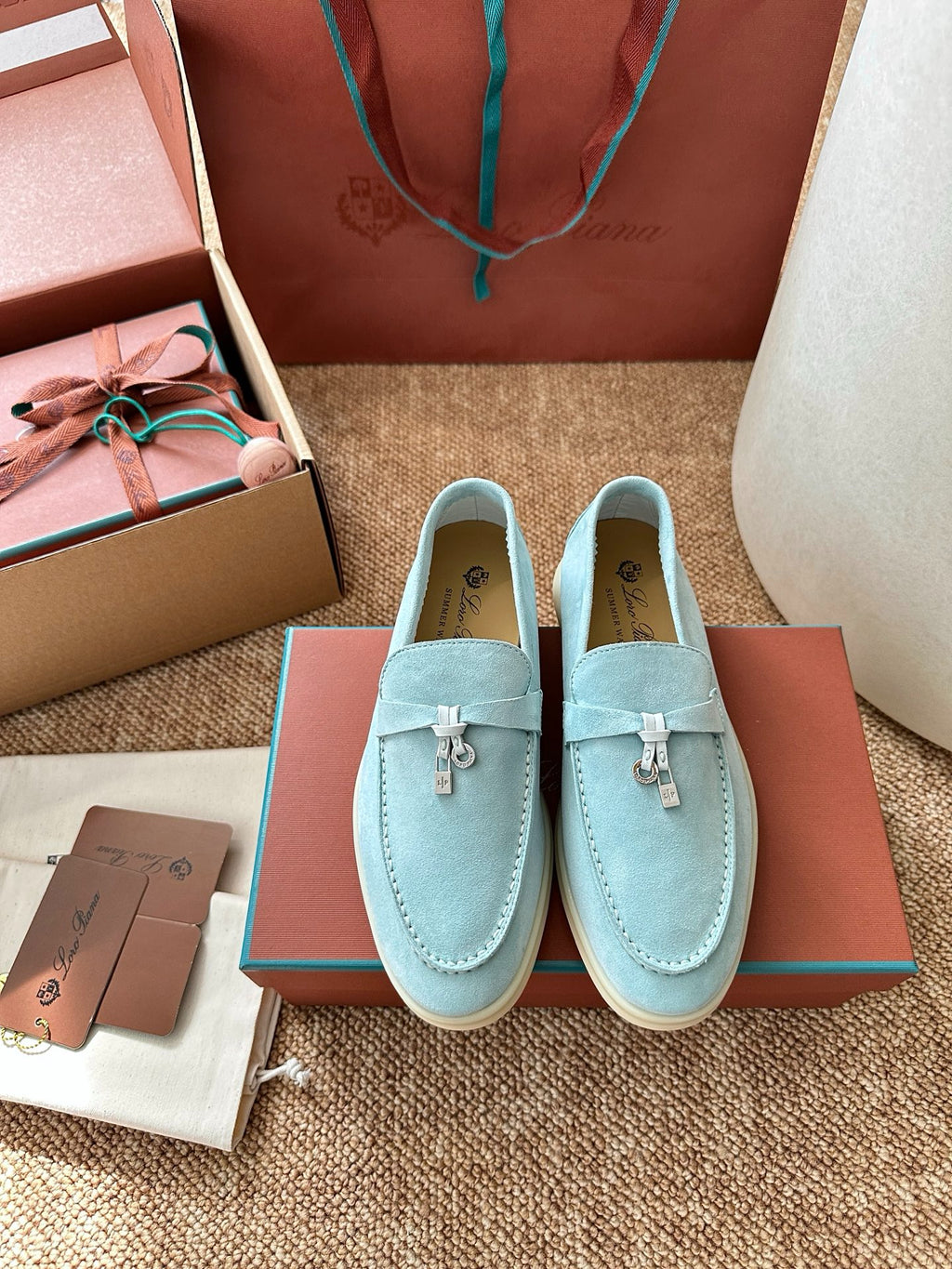 Loro Piana Summer Charms Walk Suede Loafers - Sky Blue