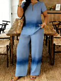 This 2pcs Women's Summer Casual Set Features a V-neck Short-sleeved Top Paired with Casual Trousers. A Popular Choice for Vacations, It Incorporates a Printed Art Pattern and Is Made of Soft, Comfortable, and Skin-friendly Fabric, Suitable for B