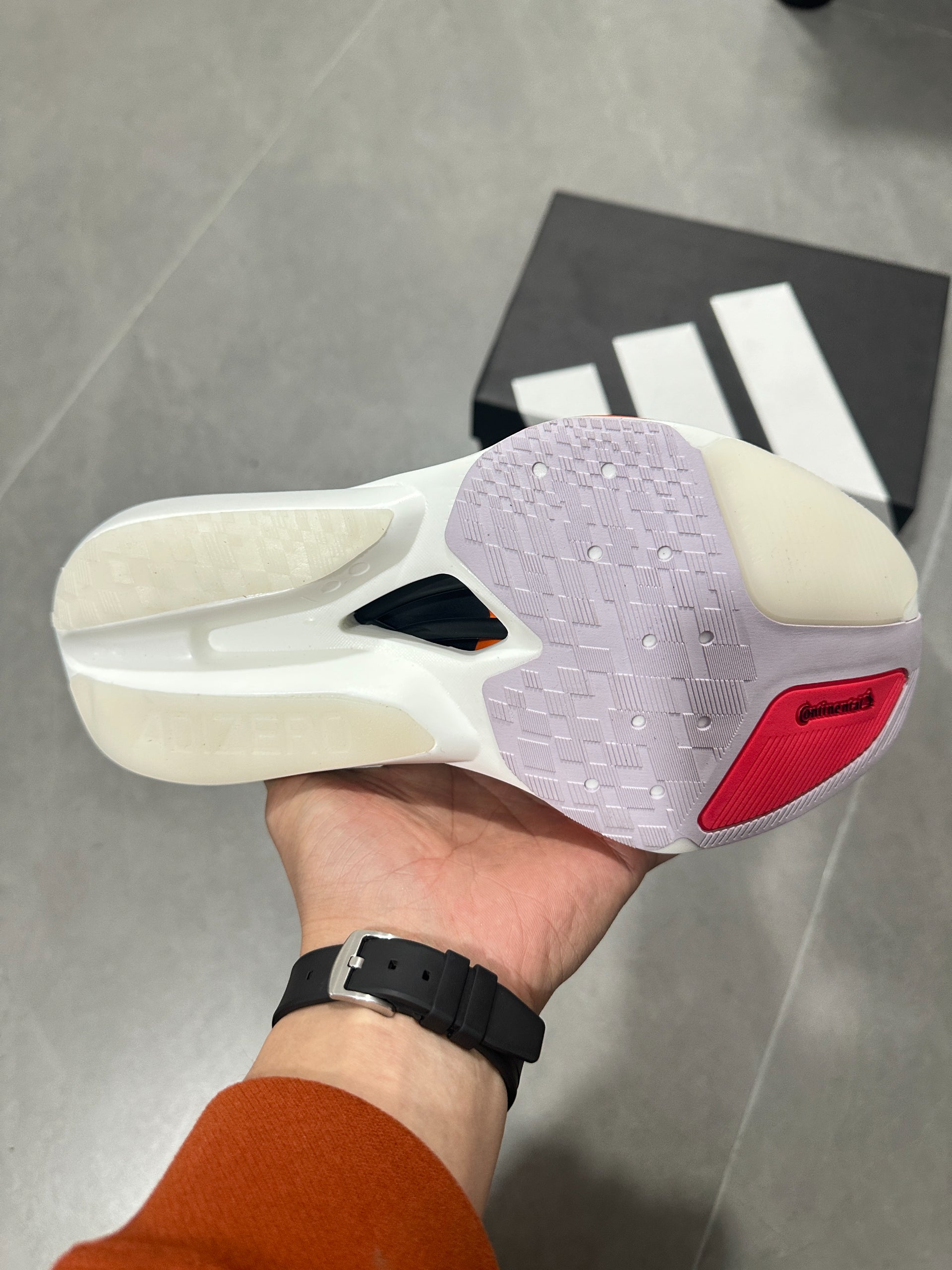 Adidas ADIZERO PRIME X3 STRUNG (Cloud White / Grey / Solar Red colorway)