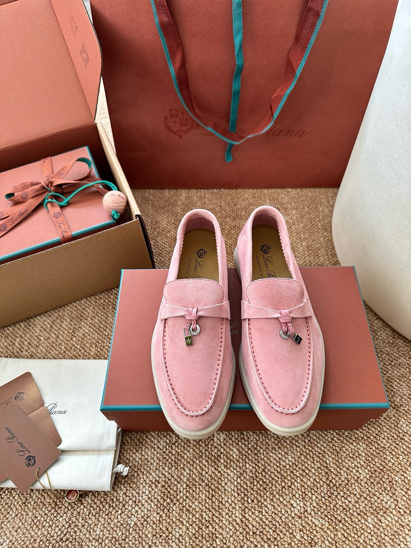 Pink Suede Slip-On Loafers, Loro Piana Style