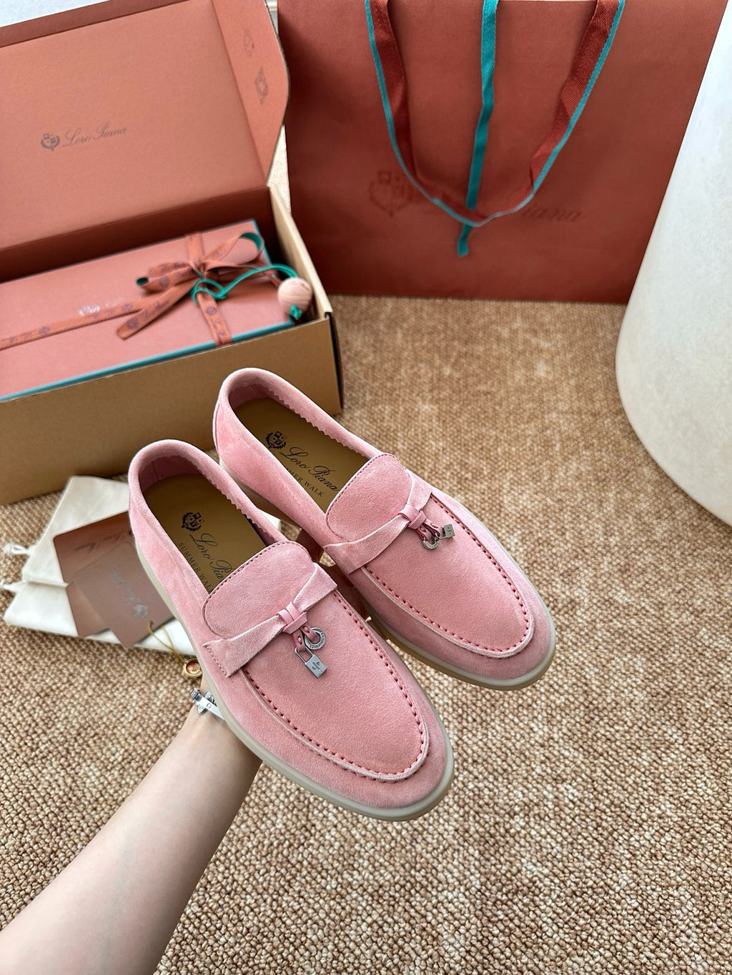 Pink Suede Slip-On Loafers, Loro Piana Style