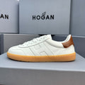 HOGAN White Leather Tan Trim Gum Sole Retro Casual Sneakers