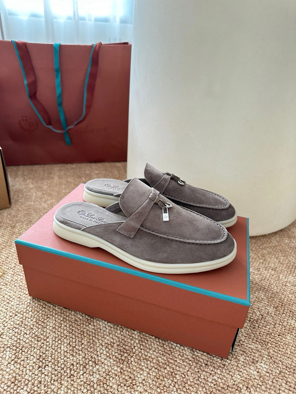 Loro Piana Summer Charms Walk Suede Mules - Grey