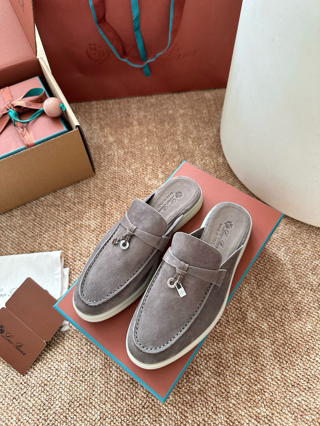 Loro Piana Summer Charms Walk Suede Mules - Grey