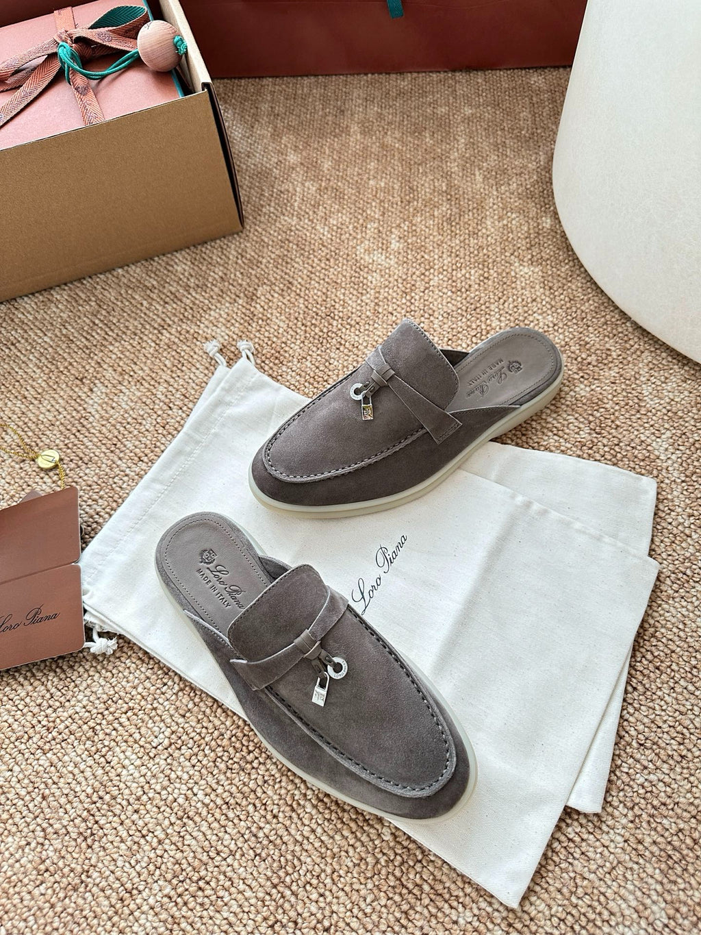 Loro Piana Summer Charms Walk Suede Mules - Grey