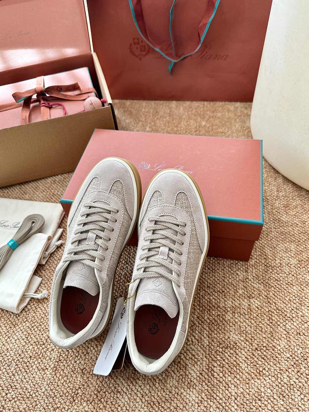 Loro Piana Suede & Linen Low-Top Sneakers - Light Beige