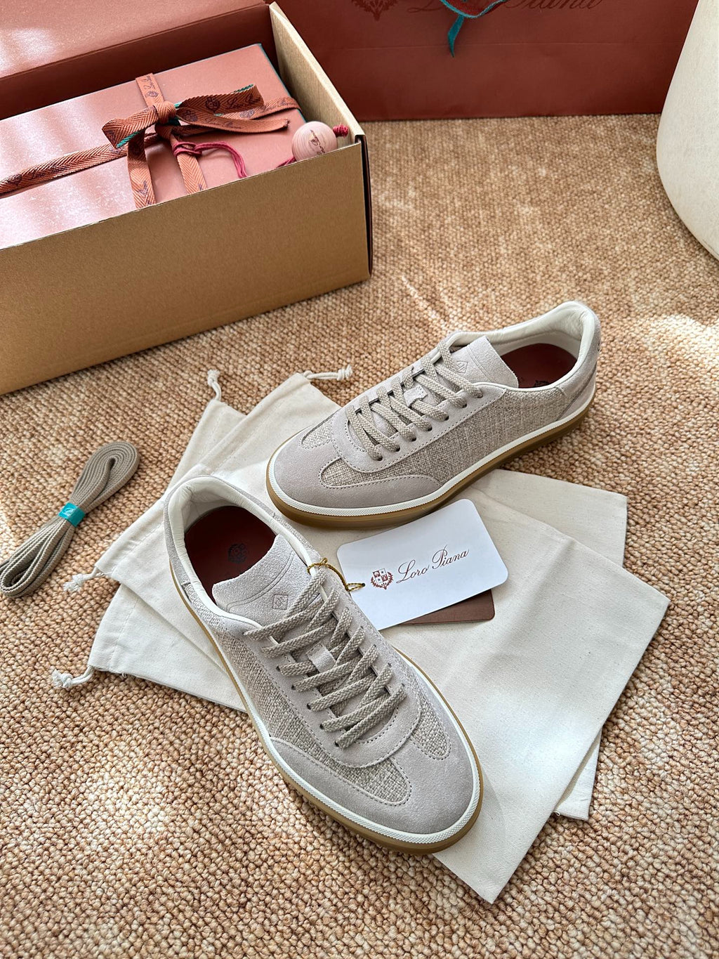 Loro Piana Suede & Linen Low-Top Sneakers - Light Beige