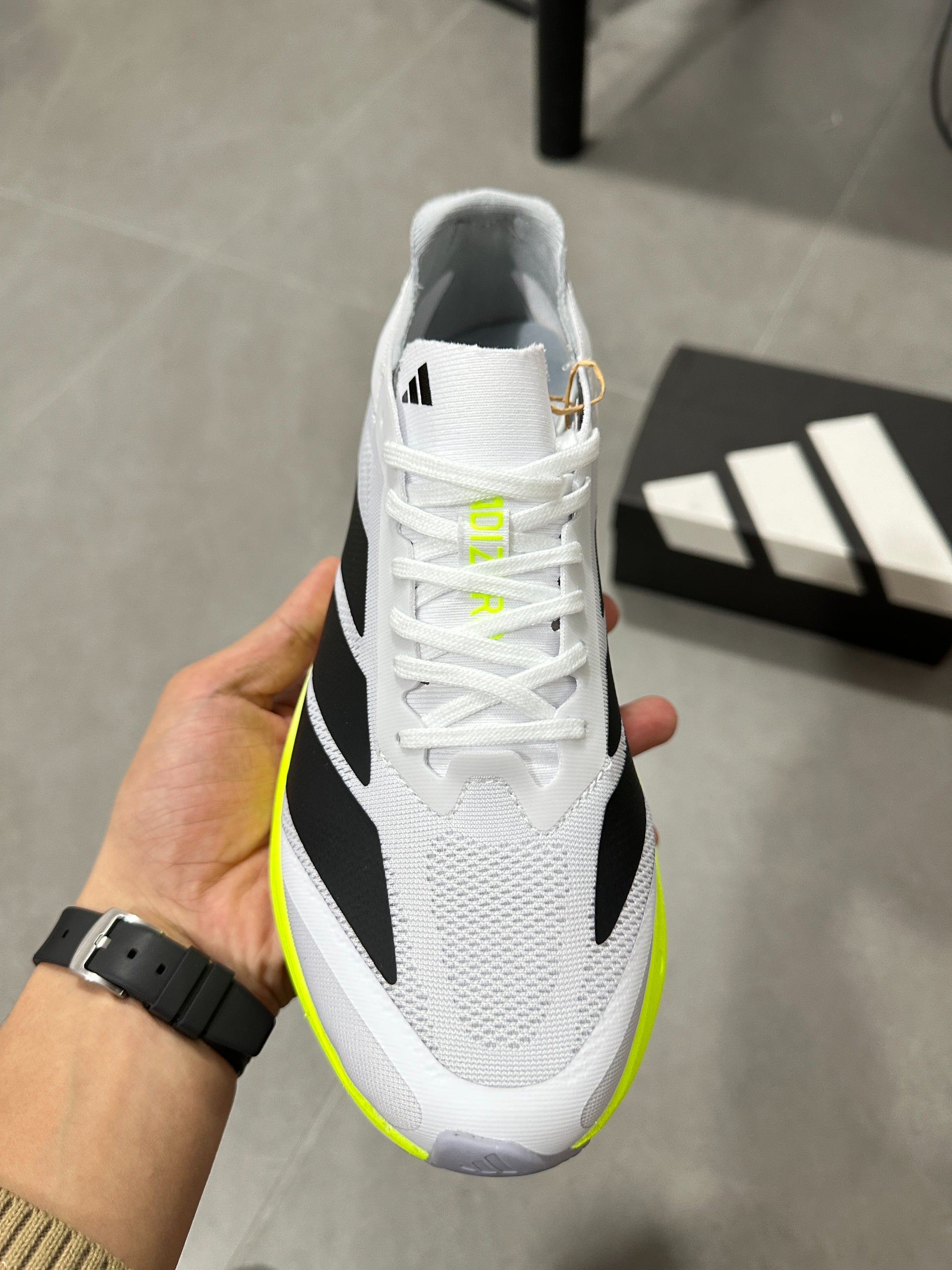 Adidas Duramo Speed (Cloud White / Core Black / Lucid Lemon colorway)