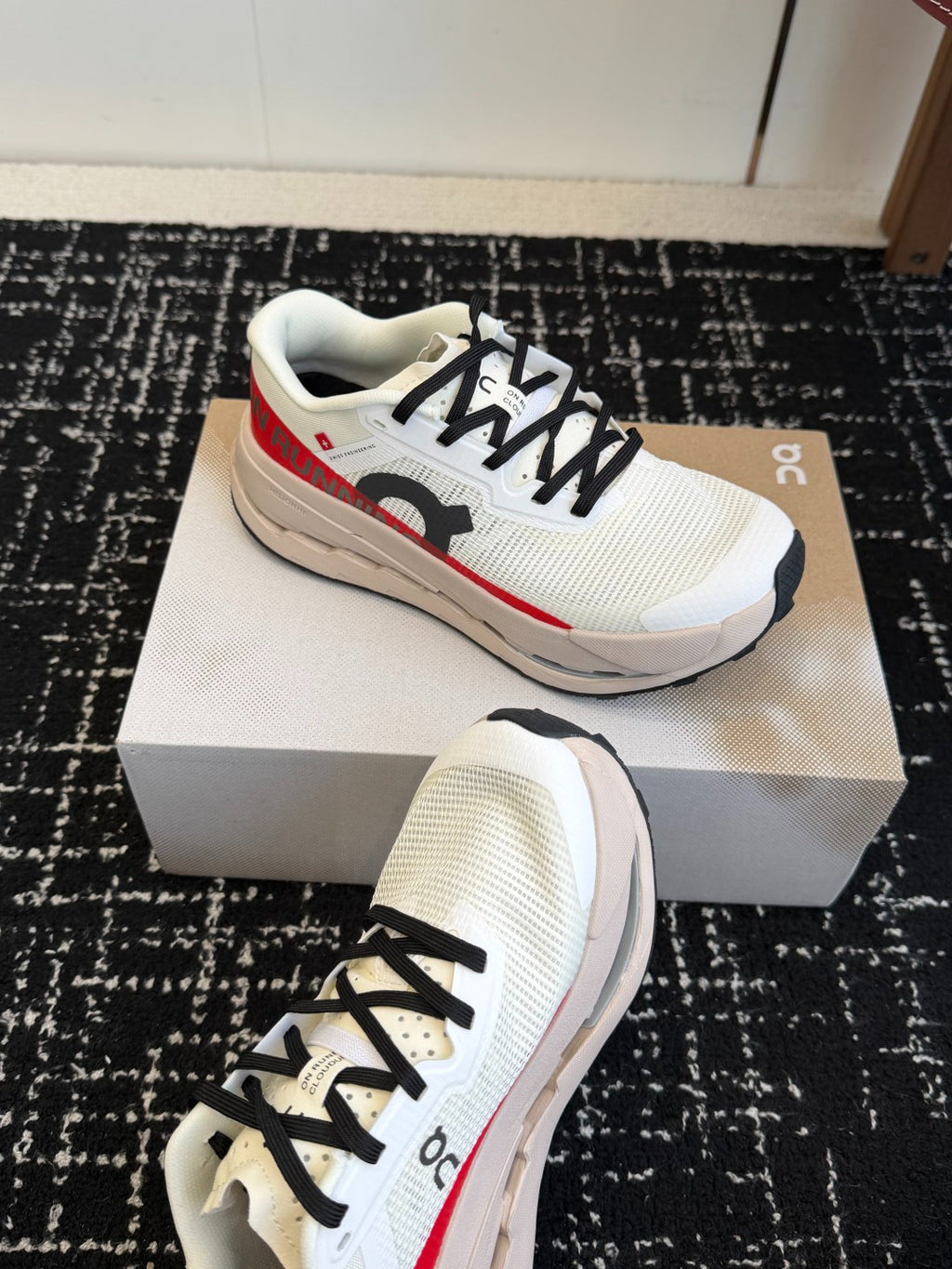 On Cloudmonster Unisex Road Running Sneakers Cream Off White Red Graphic Beige Thick CloudTec Sport Shoes