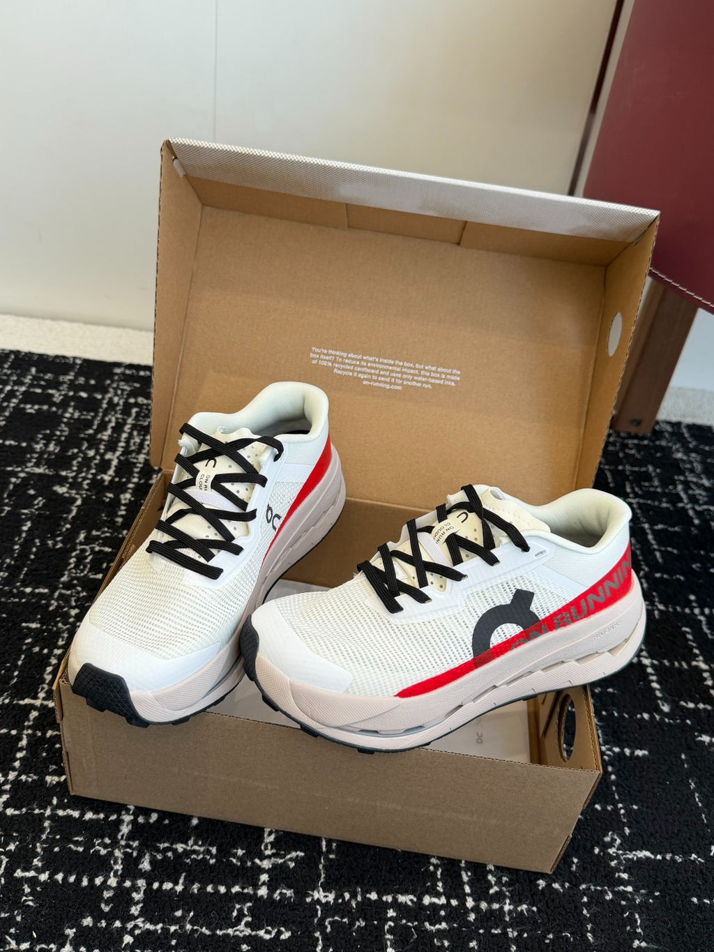 On Cloudmonster Unisex Road Running Sneakers Cream Off White Red Graphic Beige Thick CloudTec Sport Shoes