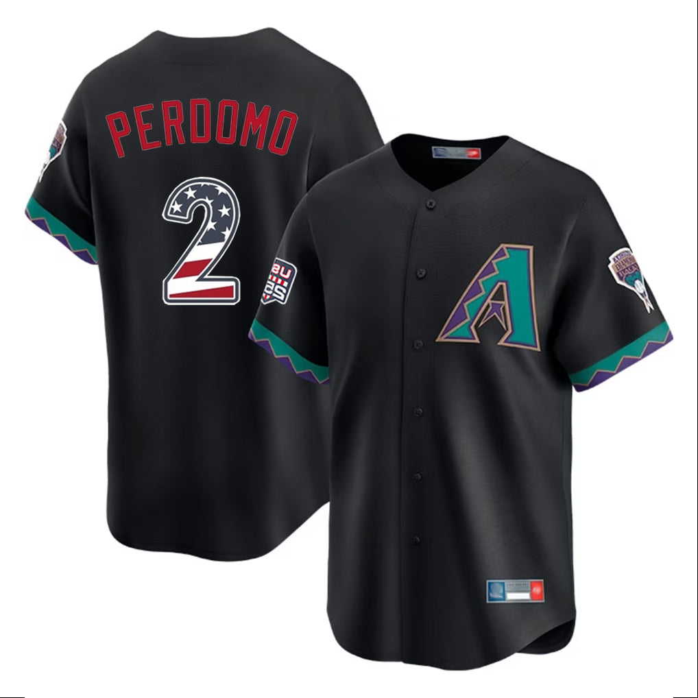 Arizona Diamondbacks #2 Geraldo Perdomo Player Black USA 250 Fourth of July Home Game Stitched Baseball Jersey