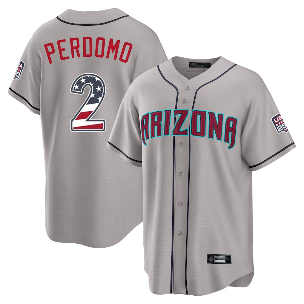 Arizona Diamondbacks #2 Geraldo Perdomo Player Gray USA 250 Fourth of July Home Game Stitched Baseball Jersey