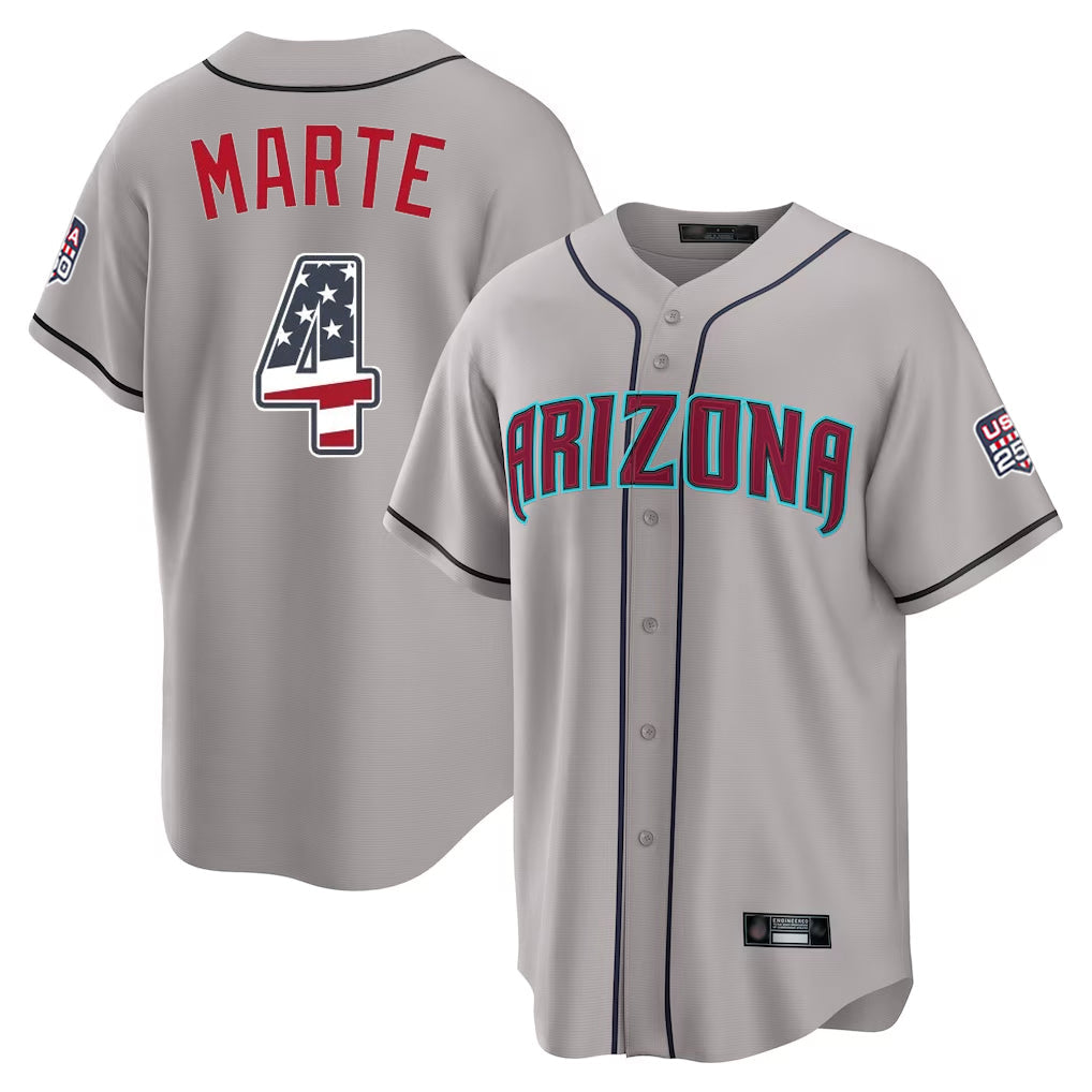 Arizona Diamondbacks #4 Ketel Marte Player Gray USA 250 Fourth of July Home Game Stitched Baseball Jersey