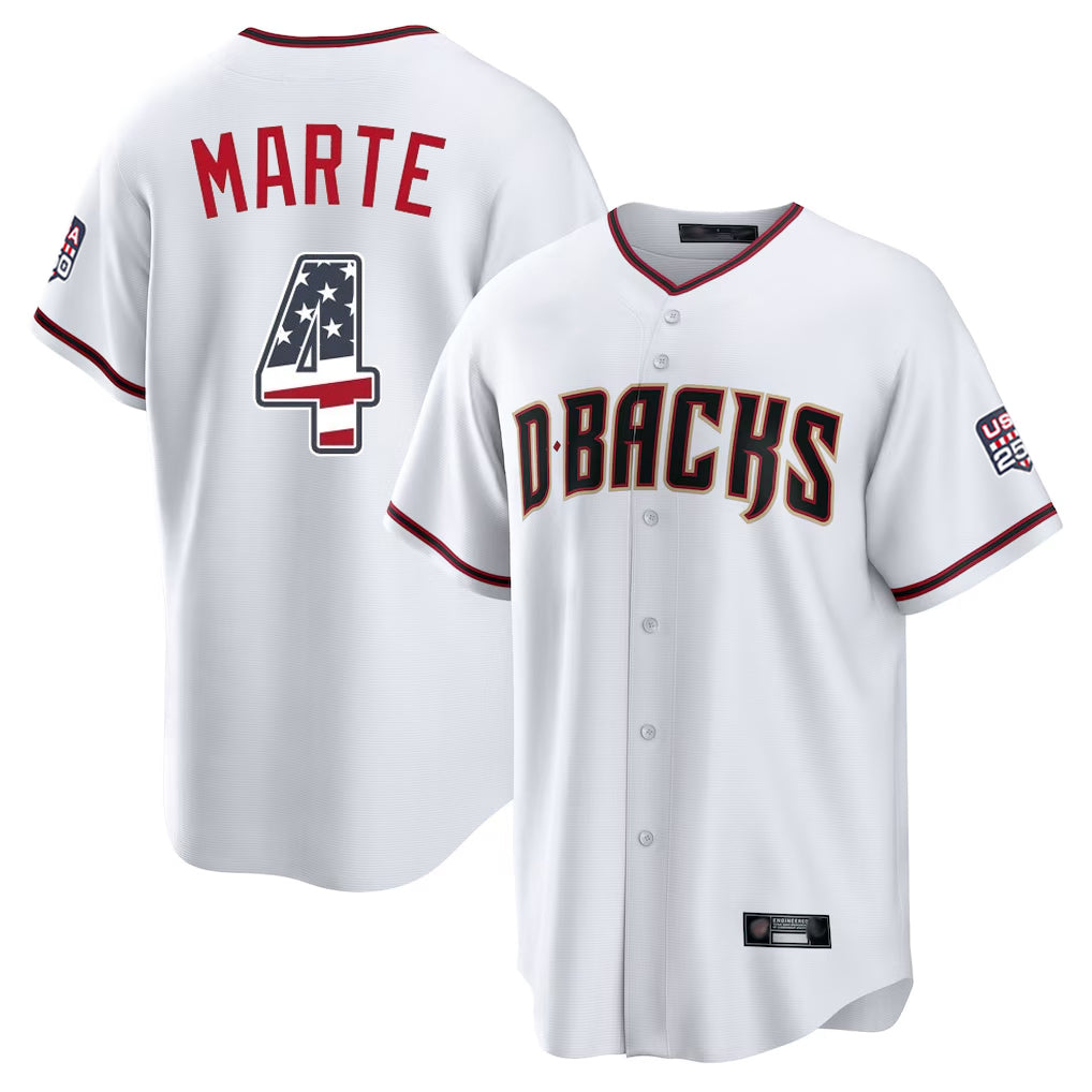 Arizona Diamondbacks #4 Ketel Marte Player White USA 250 Fourth of July Home Game Stitched Baseball Jersey
