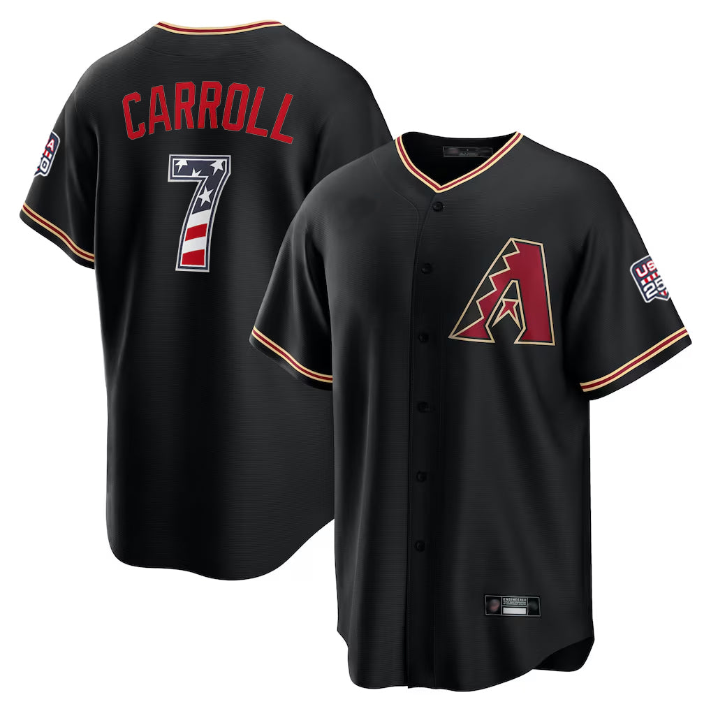 Arizona Diamondbacks #7 Corbin Carroll Player Black USA 250 Fourth of July Game Home Stitched Baseball Jersey