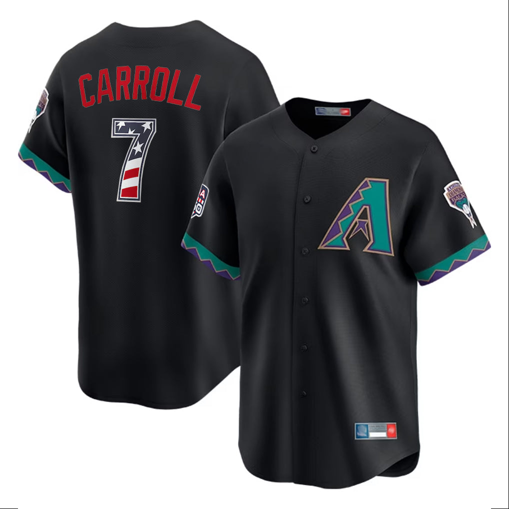 Arizona Diamondbacks #7 Corbin Carroll Player Black USA 250 Fourth of July Home Game Stitched Baseball Jersey