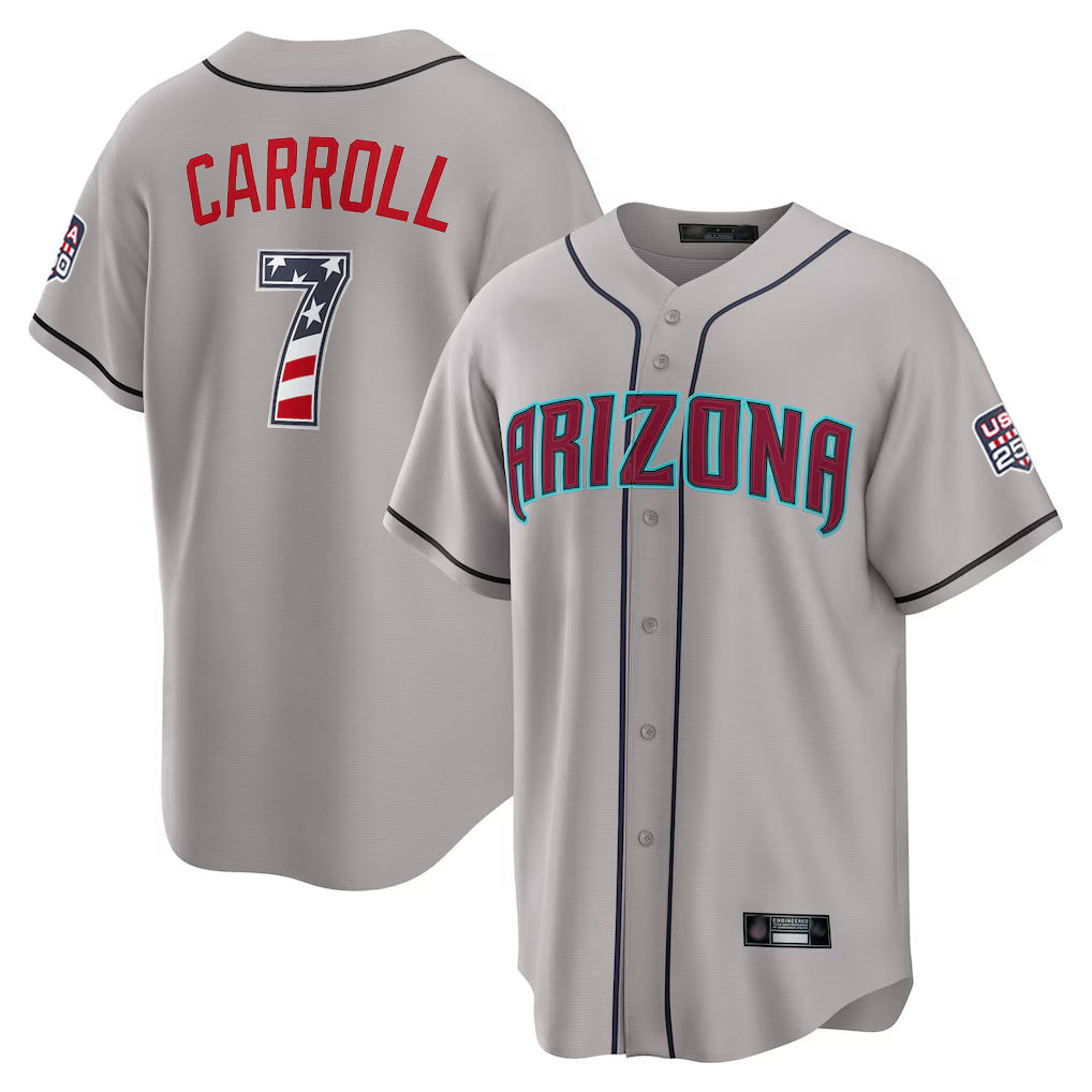Arizona Diamondbacks #7 Corbin Carroll Player Gray USA 250 Fourth of July Home Game Stitched Baseball Jersey