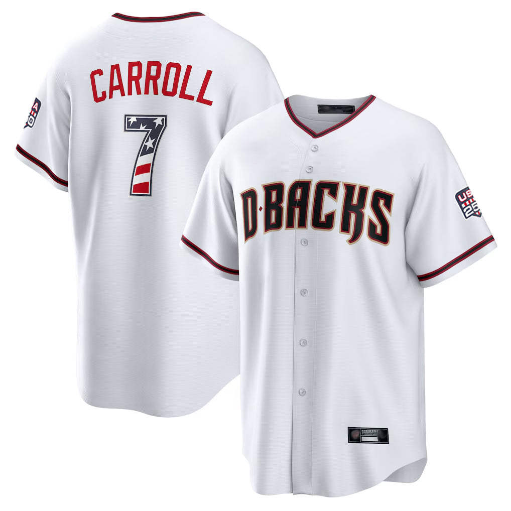 Arizona Diamondbacks #7 Corbin Carroll Player White USA 250 Fourth of July Home Game Stitched Baseball Jersey