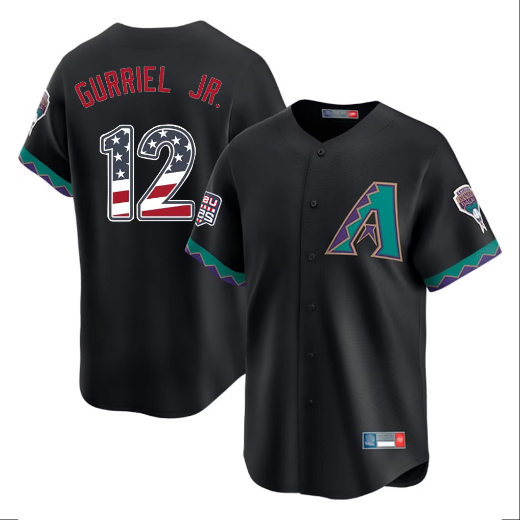 Arizona Diamondbacks #12 Lourdes Gurriel Jr Player Black USA 250 Fourth of July Home Game Stitched Baseball Jersey
