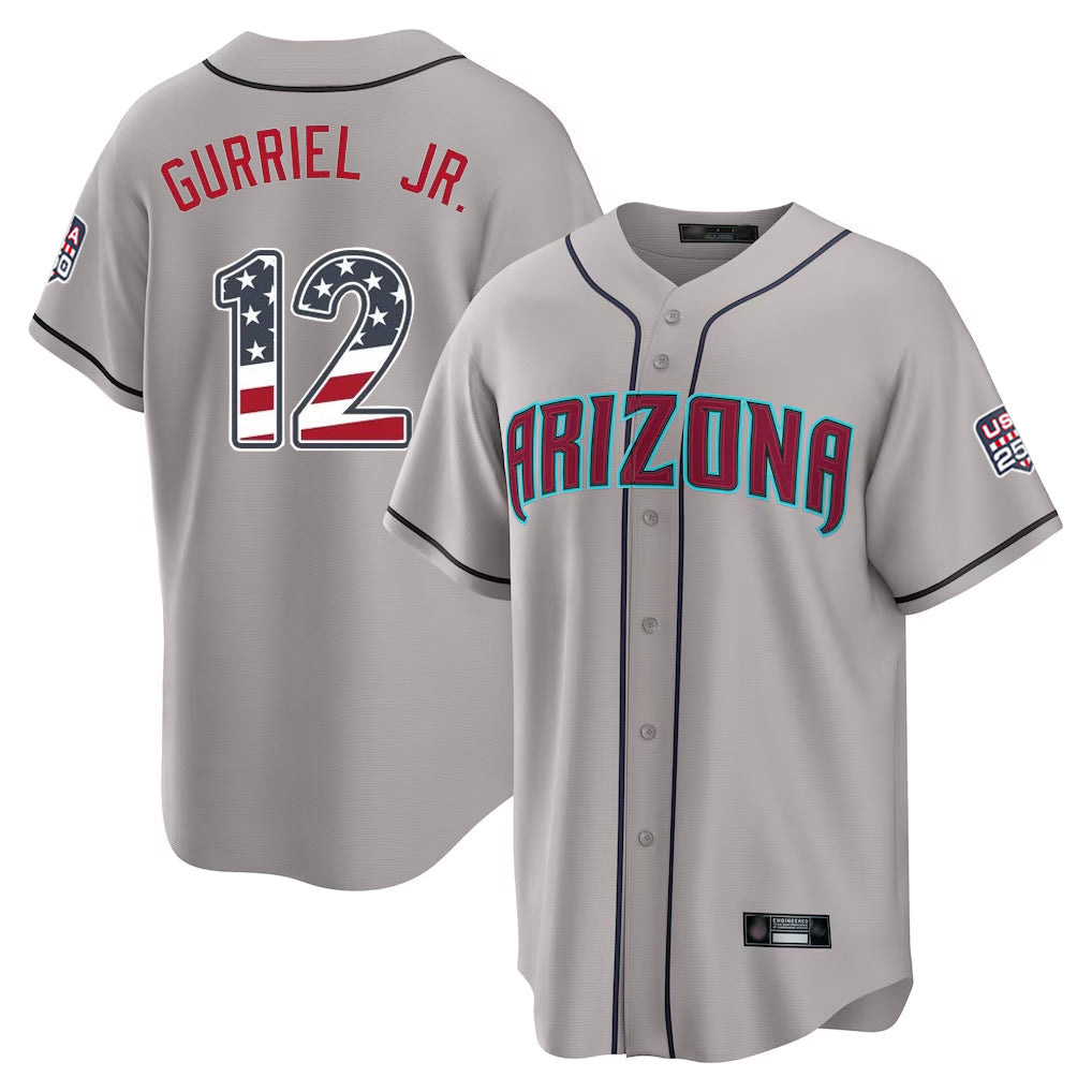 Arizona Diamondbacks #12 Lourdes Gurriel Jr Player Gray USA 250 Fourth of July Home Game Stitched Baseball Jersey