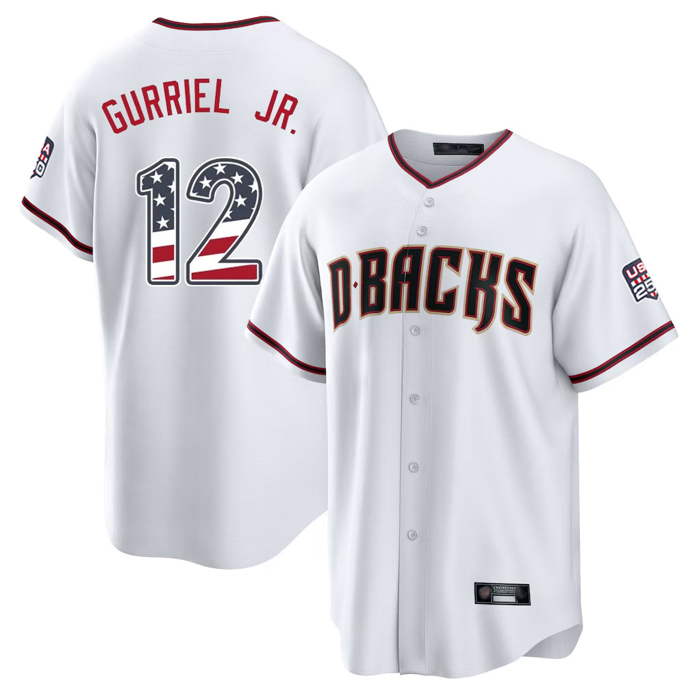 Arizona Diamondbacks #12 Lourdes Gurriel Jr Player White USA 250 Fourth of July Home Game Stitched Baseball Jersey