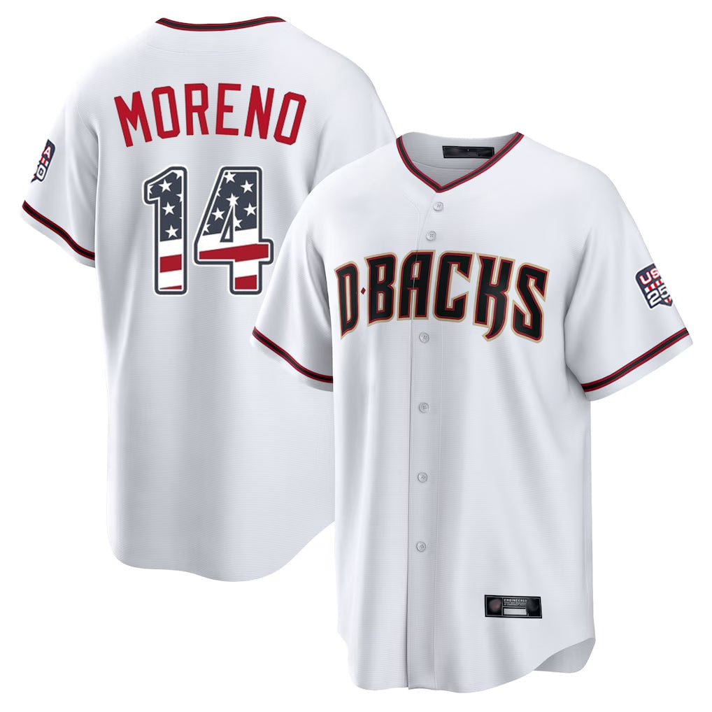Arizona Diamondbacks #14 Gabriel Moreno Player White USA 250 Fourth of July Home Game Stitched Baseball Jersey