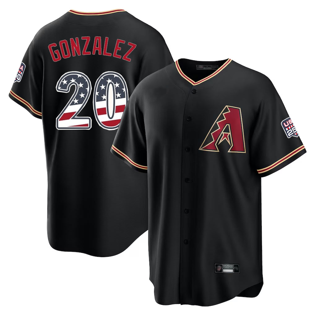 Arizona Diamondbacks #20 Luis Gonzalez Player Black USA 250 Fourth of July Game Home Stitched Baseball Jersey