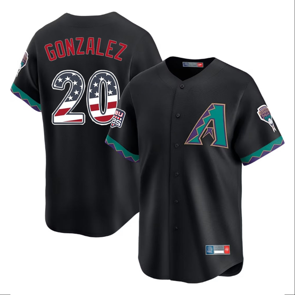 Arizona Diamondbacks #20 Luis Gonzalez Player Black USA 250 Fourth of July Home Game Stitched Baseball Jersey