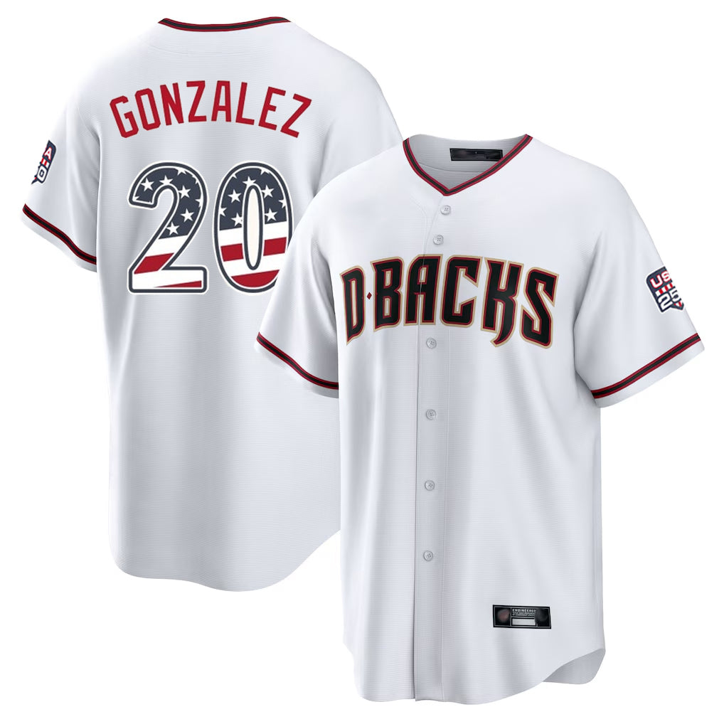 Arizona Diamondbacks #20 Luis Gonzalez Player White USA 250 Fourth of July Home Game Stitched Baseball Jersey