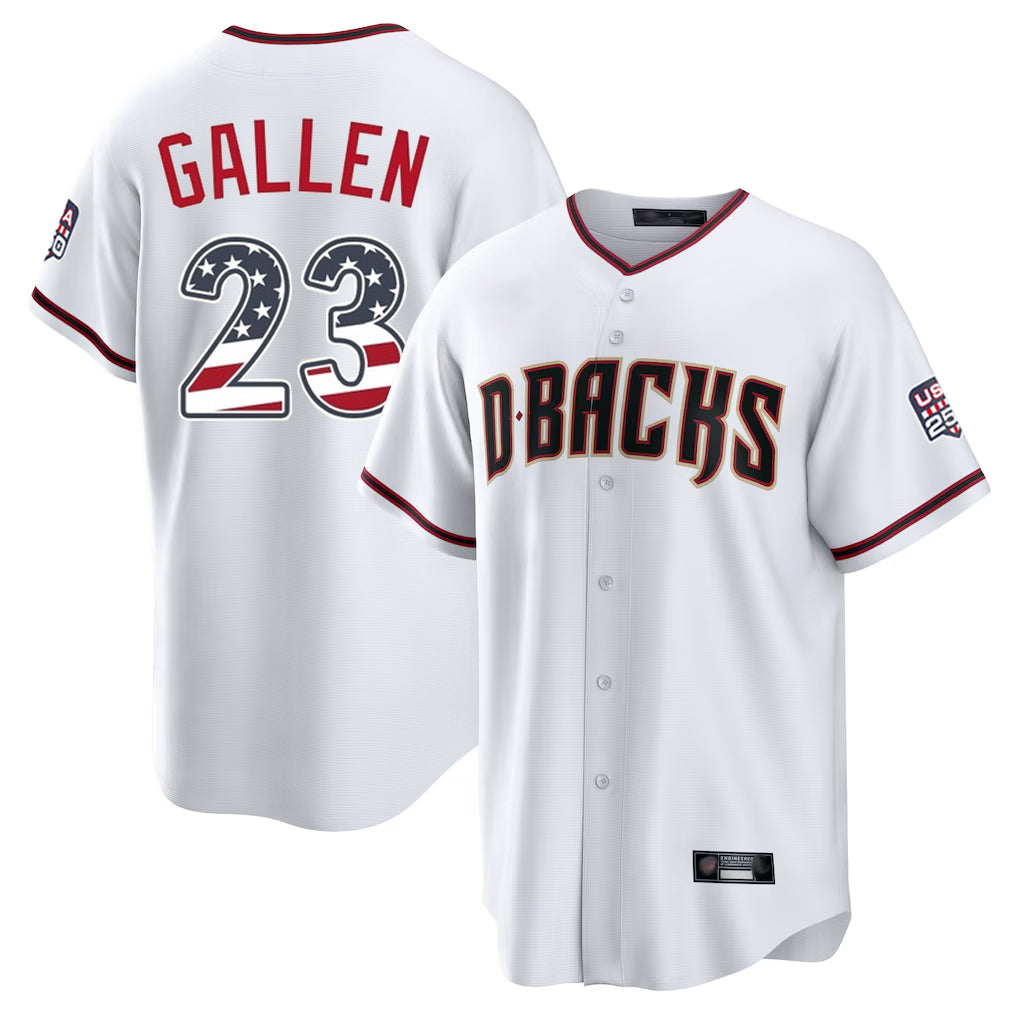 Arizona Diamondbacks #23 Zac Gallen Player White USA 250 Fourth of July Home Game Stitched Baseball Jersey
