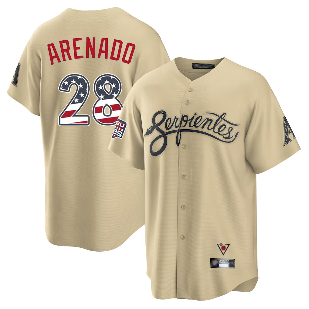 Arizona Diamondbacks #28 Nolan Arenado Player Tan USA 250 Fourth of July Home Game Stitched Baseball Jersey