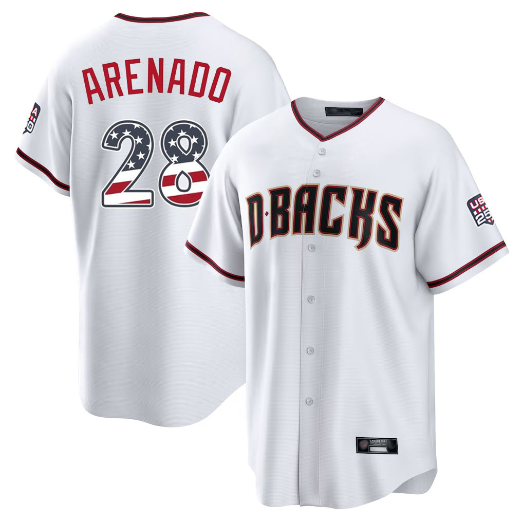 Arizona Diamondbacks #28 Nolan Arenado Player White USA 250 Fourth of July Home Game Stitched Baseball Jersey