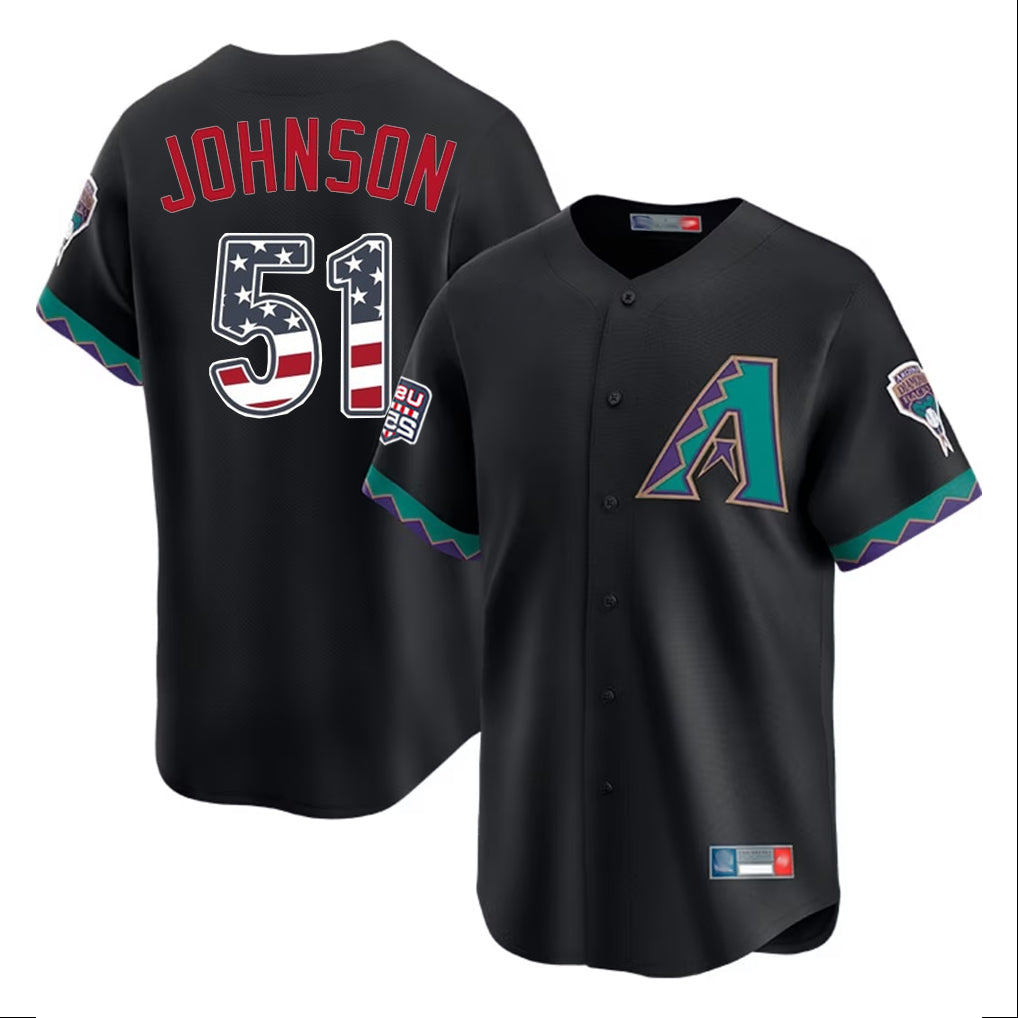 Arizona Diamondbacks #51 Randy Johnson Player Black USA 250 Fourth of July Home Game Stitched Baseball Jersey