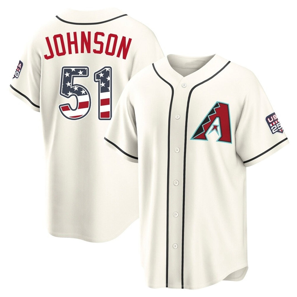 Arizona Diamondbacks #51 Randy Johnson Player Cream USA 250 Fourth of July Home Game Stitched Baseball Jersey