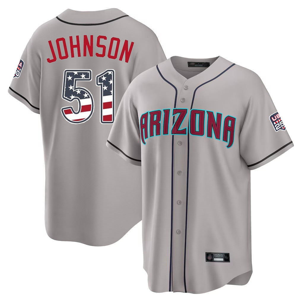 Arizona Diamondbacks #51 Randy Johnson Player Gray USA 250 Fourth of July Home Game Stitched Baseball Jersey