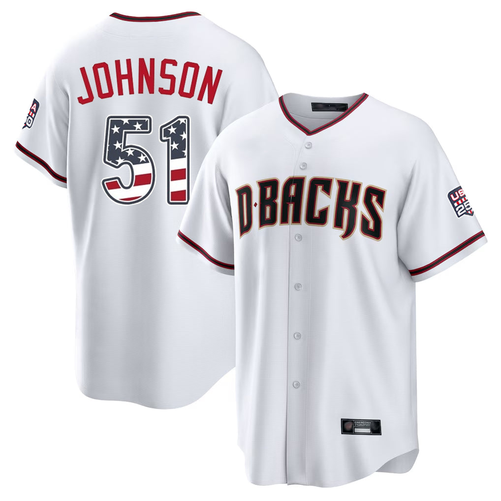 Arizona Diamondbacks #51 Randy Johnson Player White USA 250 Fourth of July Home Game Stitched Baseball Jersey