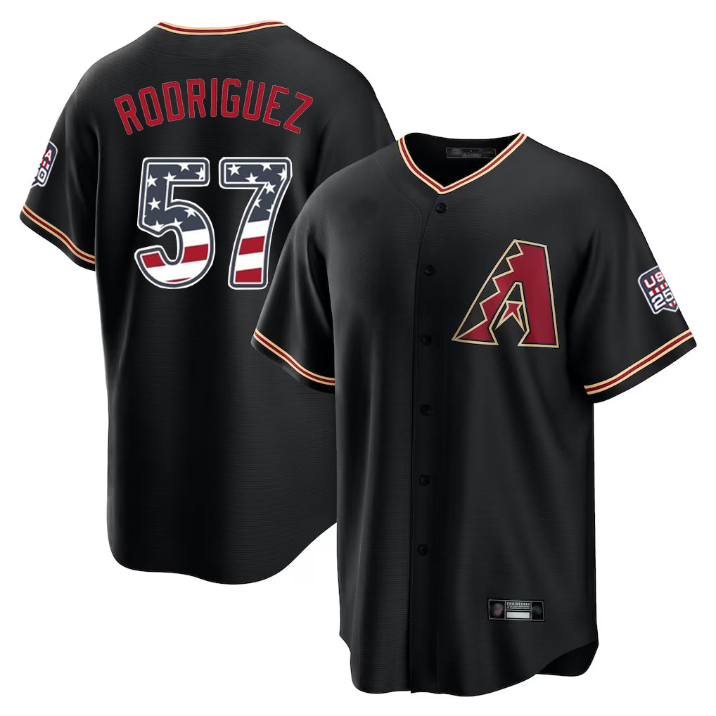 Arizona Diamondbacks #57 Eduardo Rodriguez Player Black USA 250 Fourth of July Game Home Stitched Baseball Jersey