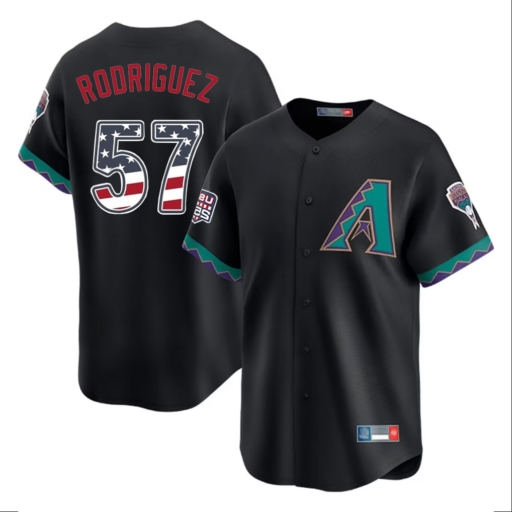 Arizona Diamondbacks #57 Eduardo Rodriguez Player Black USA 250 Fourth of July Home Game Stitched Baseball Jersey
