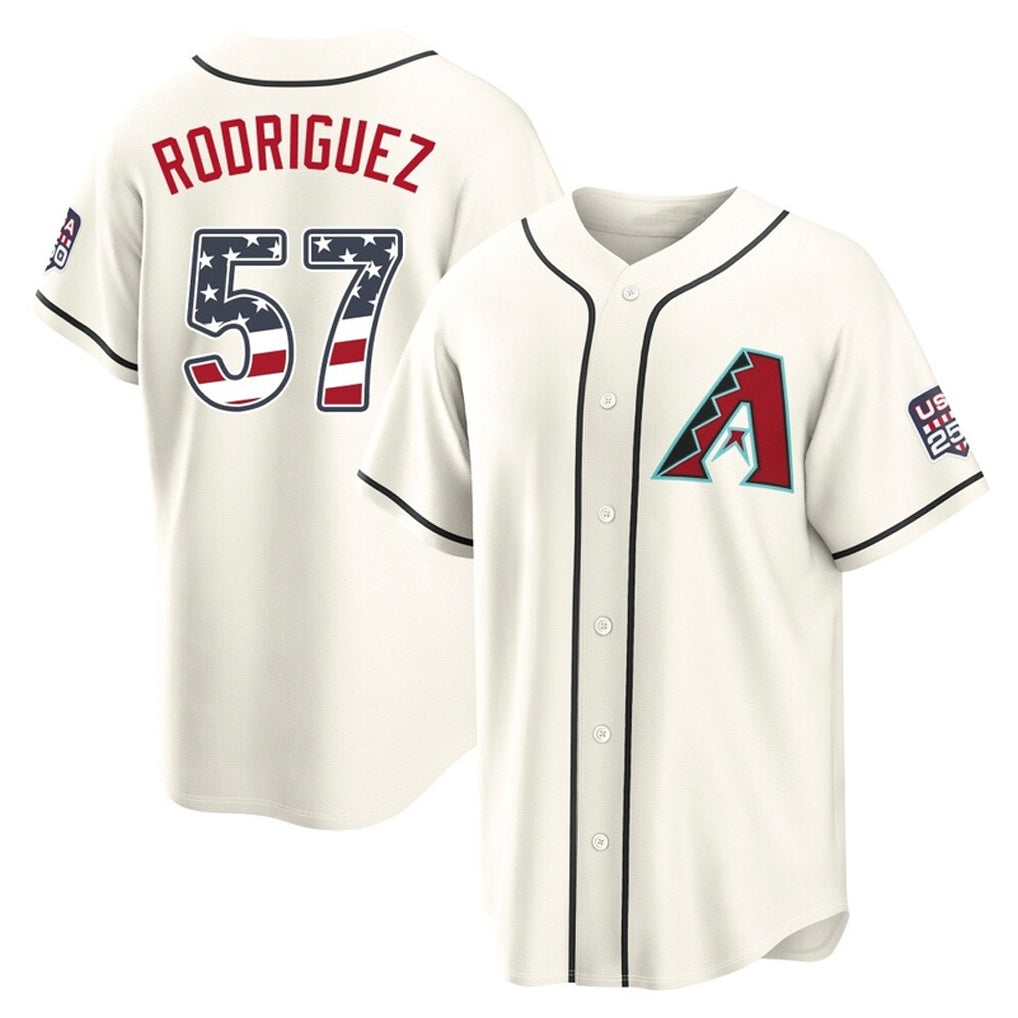 Arizona Diamondbacks #57 Eduardo Rodriguez Player Cream USA 250 Fourth of July Home Game Stitched Baseball Jersey
