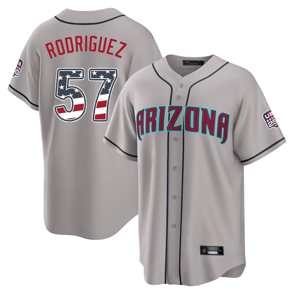 Arizona Diamondbacks #57 Eduardo Rodriguez Player Gray USA 250 Fourth of July Home Game Stitched Baseball Jersey