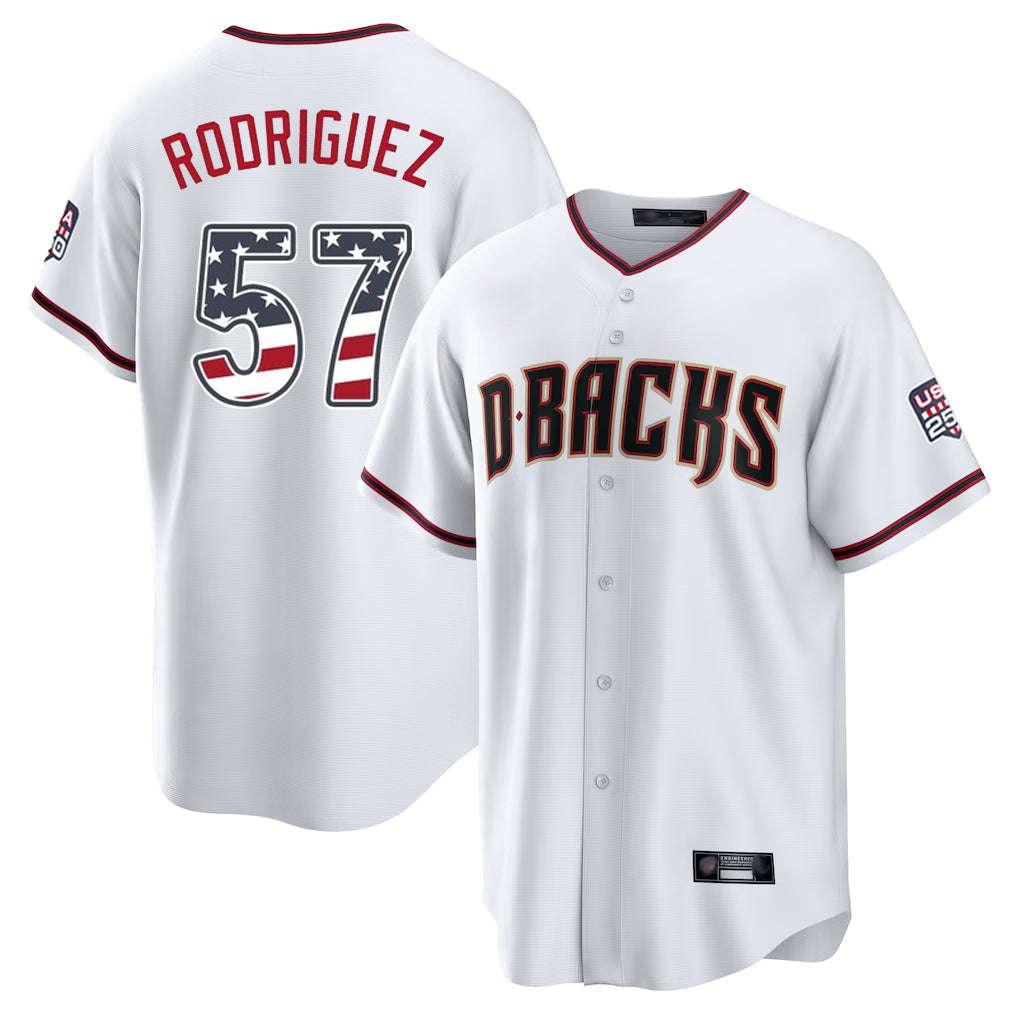 Arizona Diamondbacks #57 Eduardo Rodriguez Player White USA 250 Fourth of July Home Game Stitched Baseball Jersey