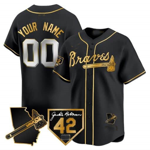 Atlanta Braves 2024 Robinson & Georgia Patch Vapor Premier Limited Custom Jersey – Black Gold Baseball Jersey